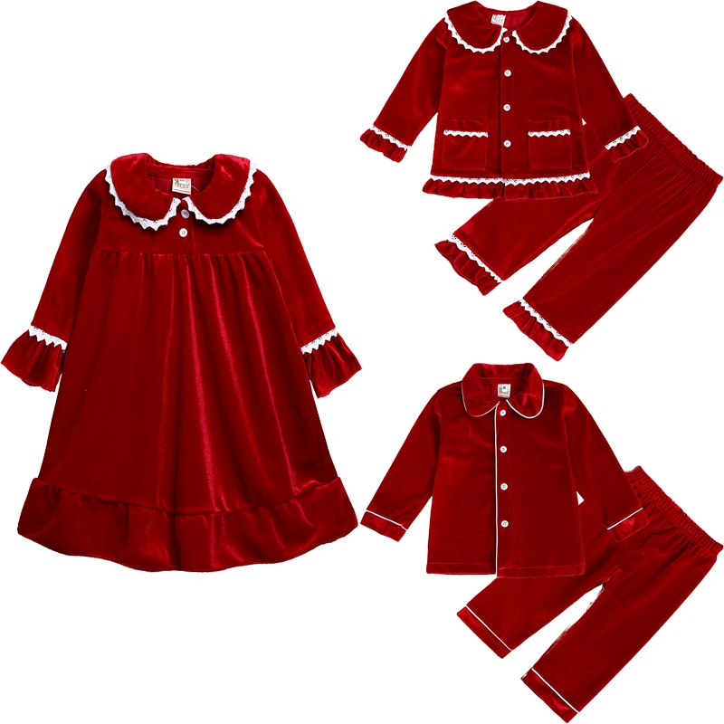 2026 New Kids Tales Pajamas Sets Sleepwear For Girls Children's Clothing Boys Velvet Lace Long Sleeve+Pants Baby Suit 9M-9Years