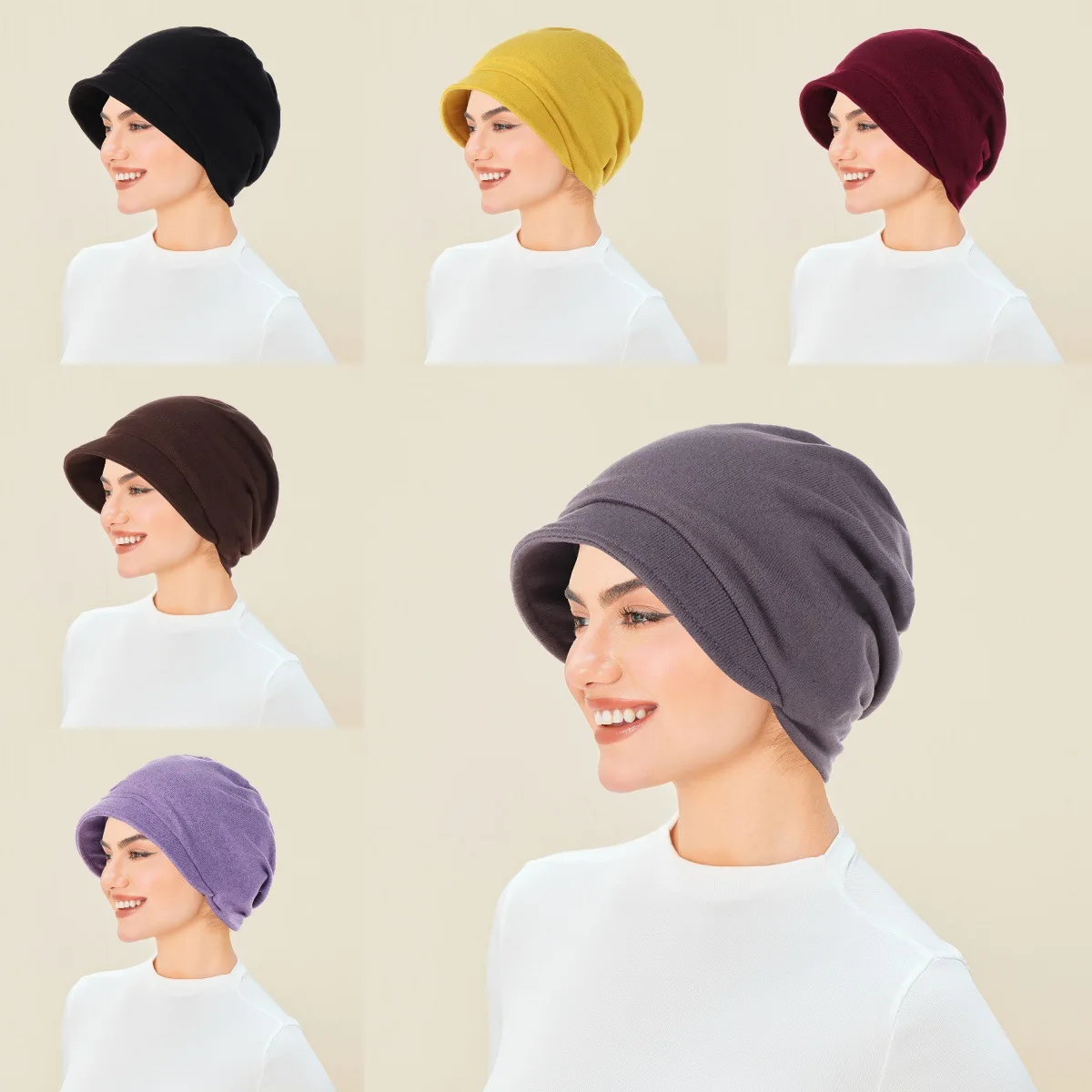 جديد بلون قبعة لها حواف دافئة يندبروف مسلم الحجاب لينة الحجاب الكيماوي السرطان قبعات فقدان الشعر أغطية الرأس بونيه Turbante Mujer #4