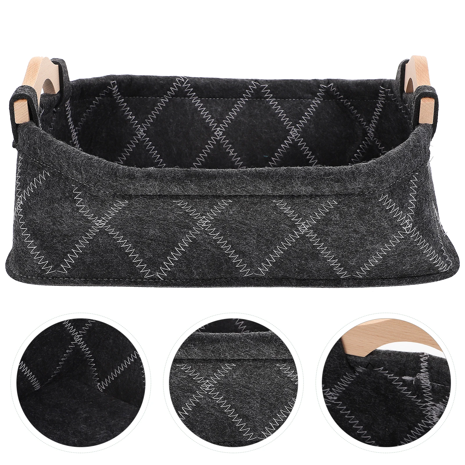 

Felt Basket Rectangular Bin Wooden H Foldable Clothes ganizer Black Multifunctional Container Storage Solution