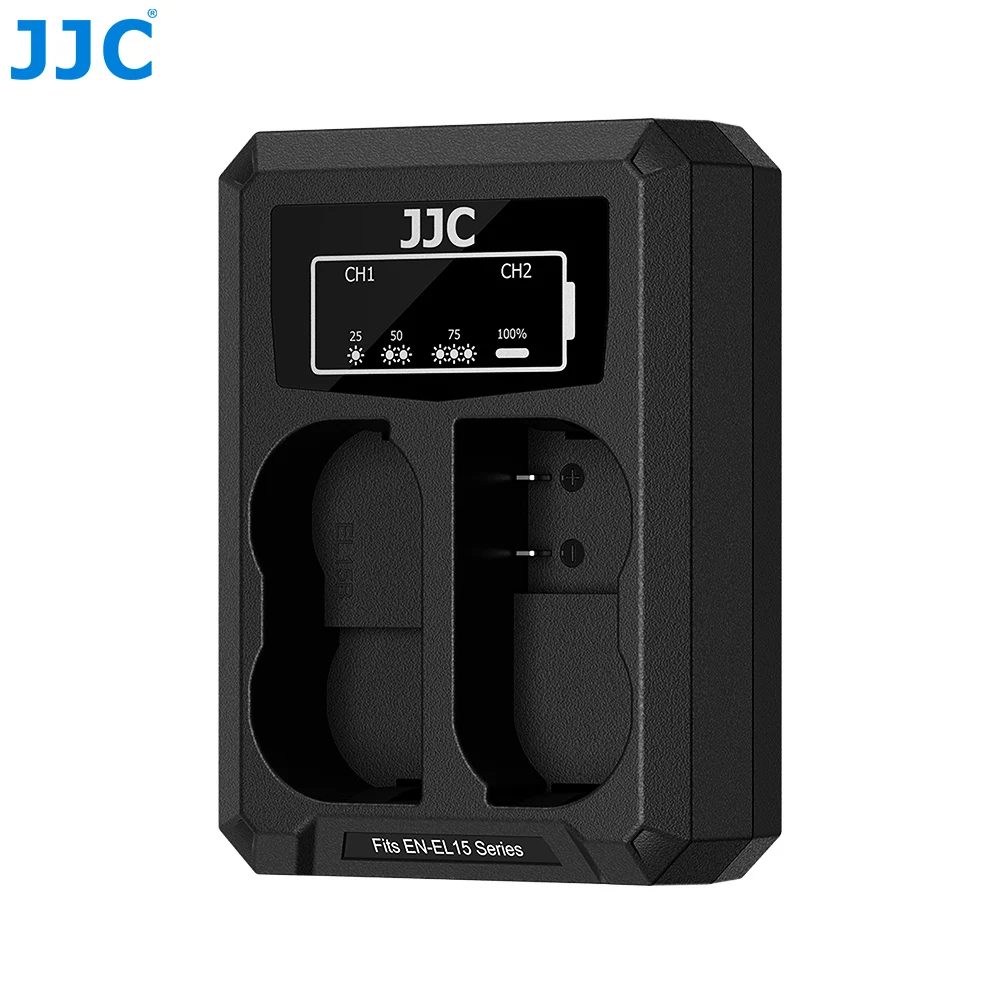 JJC Upgraded Dual Battery Charger USB-C For Nikon EN-EL15 EN-EL15a Z6 III Z6 II Z6 Z7 II Zf D850 D810 D750 D610 D600 D7500 D7200