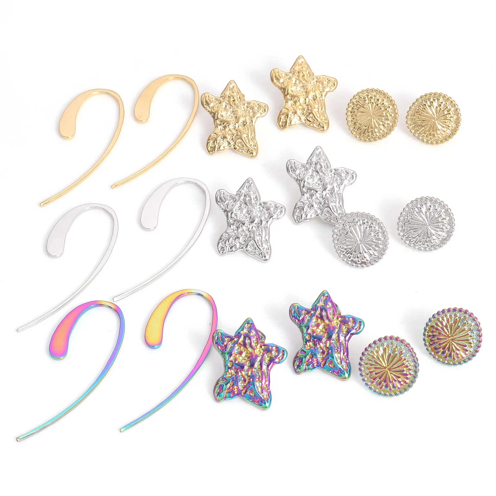 4pcs Concave Convex Starfish Shaped 304 Stainless Steel Ear Post Stud Earrings With Stoppers Post/ Wire Size: (21 Gauge)