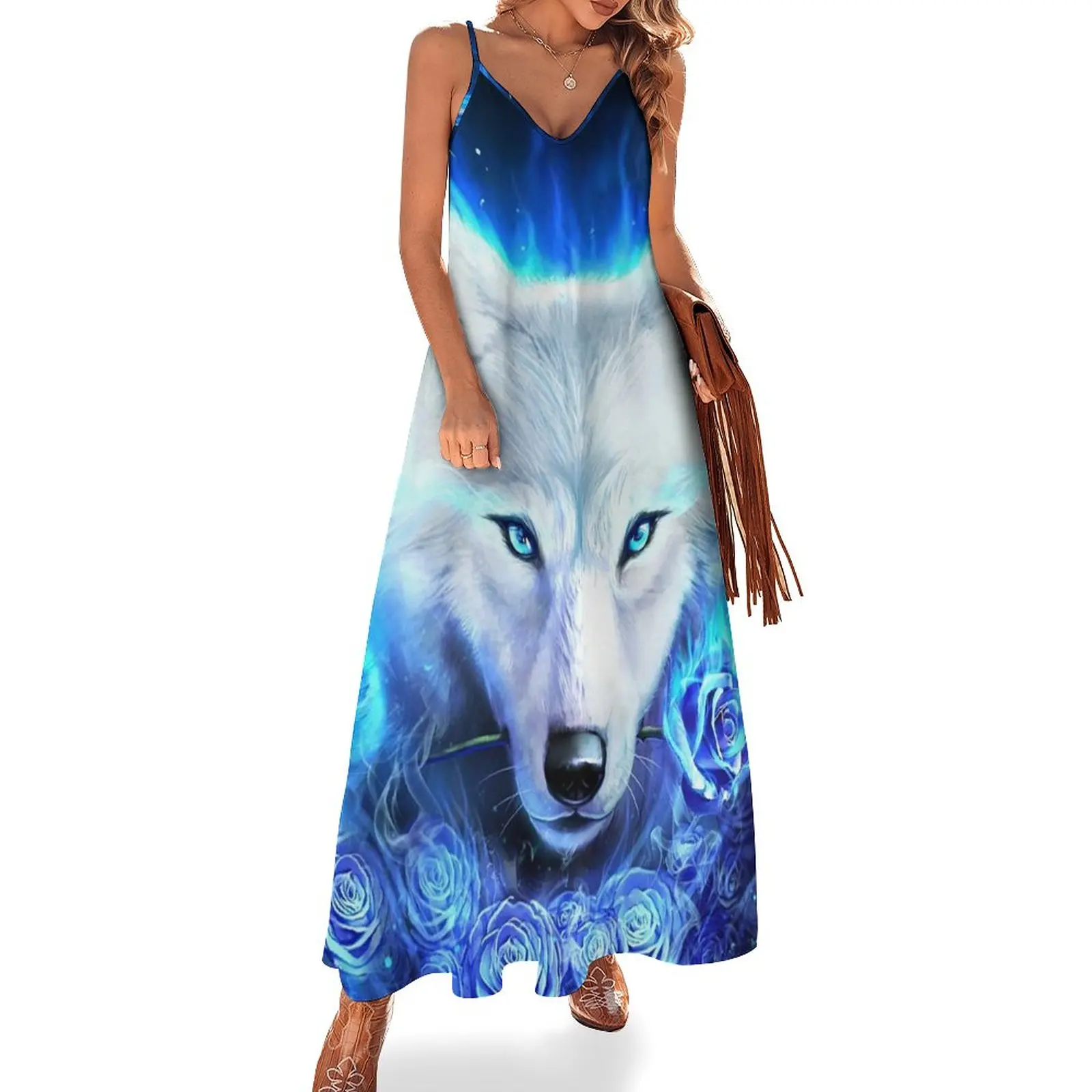 

New Blue.Rose White.Wolf Sleeveless Dress prom clothes Dresses luxury evening dresses 2023