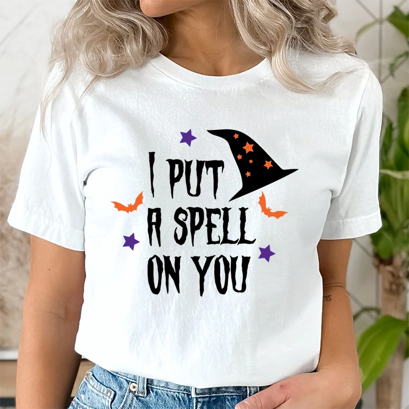 Women's Clothing Put A Halloween Spell on You Graphic T Shirts Women Funny Witch Gift Casual Tops Halloween Witchy Print T-shirt