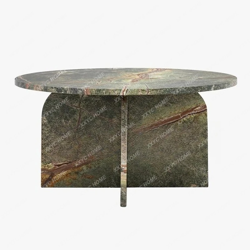 

JJItalian Minimalist Natural Marble Coffee Table Light Luxury Living Room Household Round Retro Coffee Table
