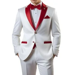 Customized White Men Suits Single Breasted Red Notch Lapel Slim Fit Male Clothing High Quality Wedding 2 Piece Jacket Pants 2026