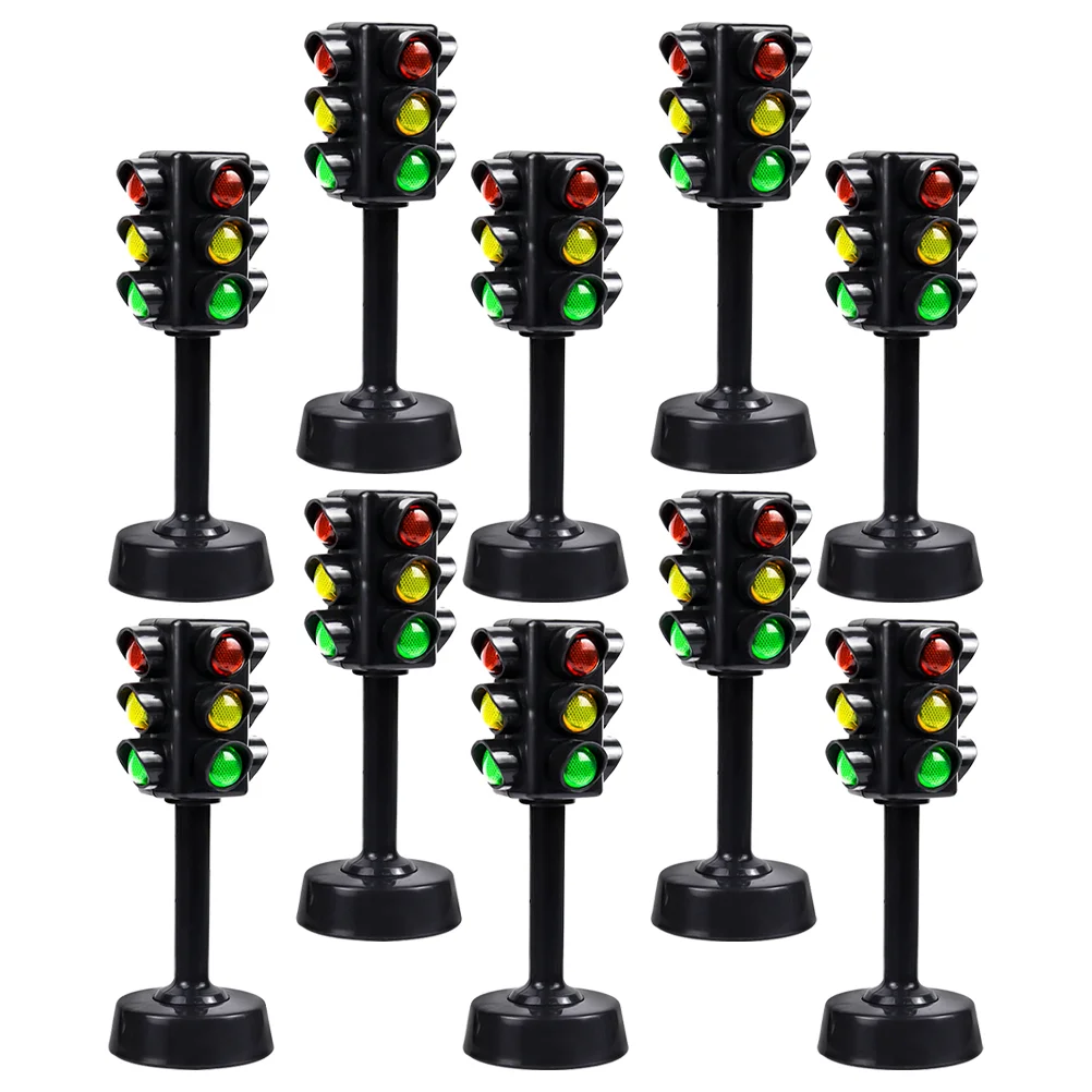 10/12Pcs Traffic Light Model Kids Signs Toy Simulation Micro Toys Set Toddler Abs Pretend Play Crosswalk Signal Models Mini Toys