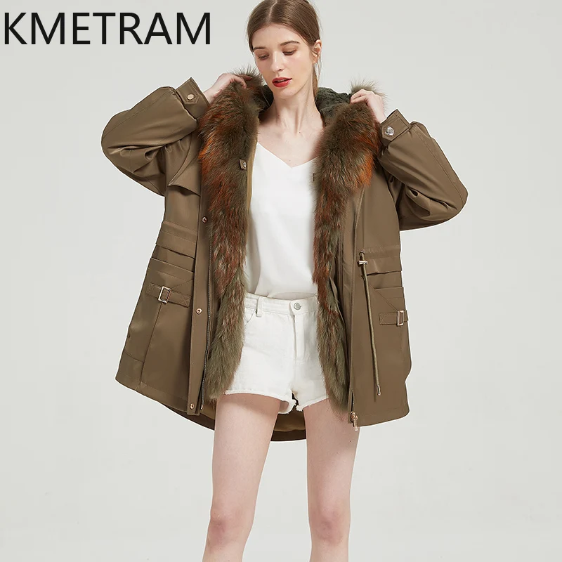 معاطف من فرو أرنب ريكس الطبيعي من KMETRAM معاطف من الفرو الراكون بياقة على شكل كلب ملابس نسائية لشتاء 2025 ملابس خارجية متوسطة الطول ropa mujer #3