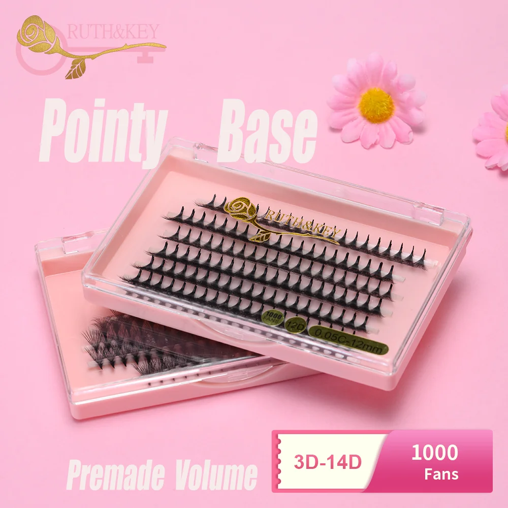 Ruthkey Premade 1000 Fans Volume Lash Rapid  Strip 3D5D6D8D14D Pointy Base Soft Promade  Eyelash Extension For  Makeup Women