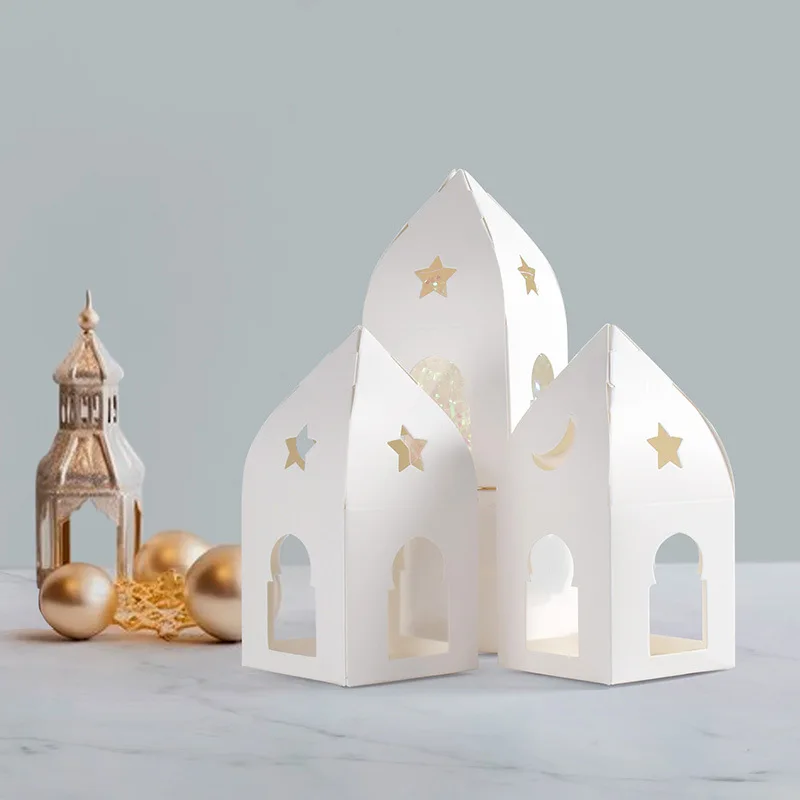 10pcs Ramadan Candy Gift Box Hollow Star Moon Eid Mubarak Cookie Gift Packaging Box Islamic Muslim Festival Party Gifts Supplies