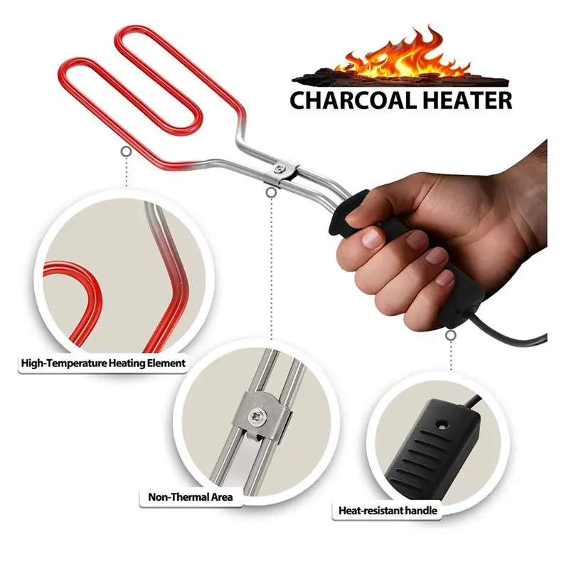New Electric CharcoalStarter - Fire Lighter,Durable Stainless Steel 304 Heat Element Coils with 25 Inch Power Cord US Plug