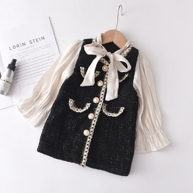 

Fake Two-Piece Stylish Girl's Dress2025Autumn New Baby Patchwork Straight Elegant Dress