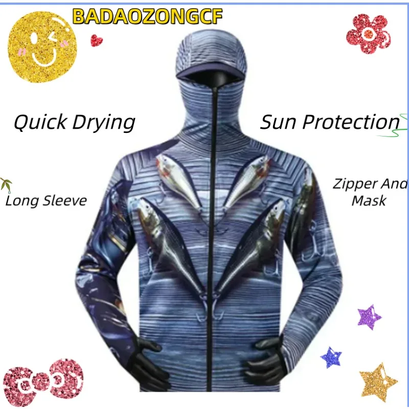 Hoodies With Zipper And Mask Long Sleeve Fishing Jerseys Quick Drying Sun Protection Fishing Shirt Newest Men's Fishing Clothing