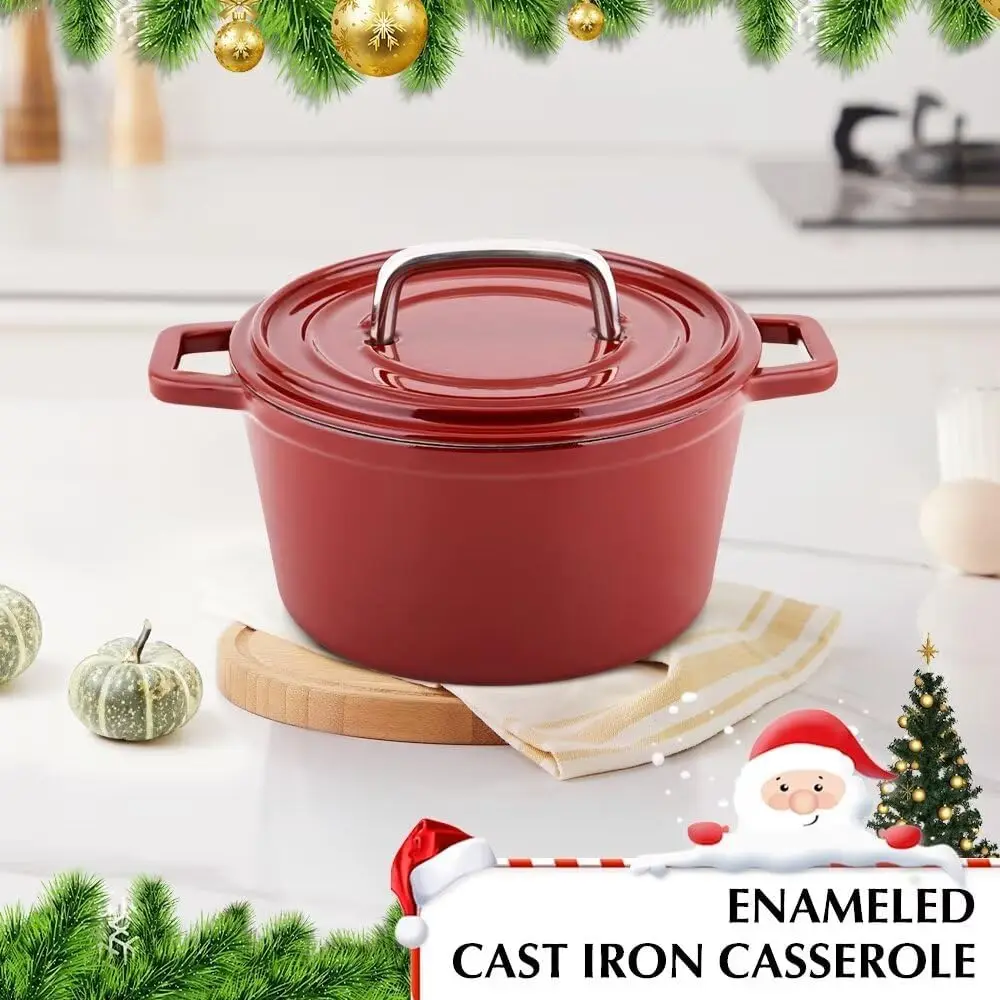 

KOCH SYSTEME CS Cast Iron Dutch Oven, 3 Quart Enameled Cast Iron Dutch Oven with Lid, Heavy-Duty Oven Pot for All Stovetop