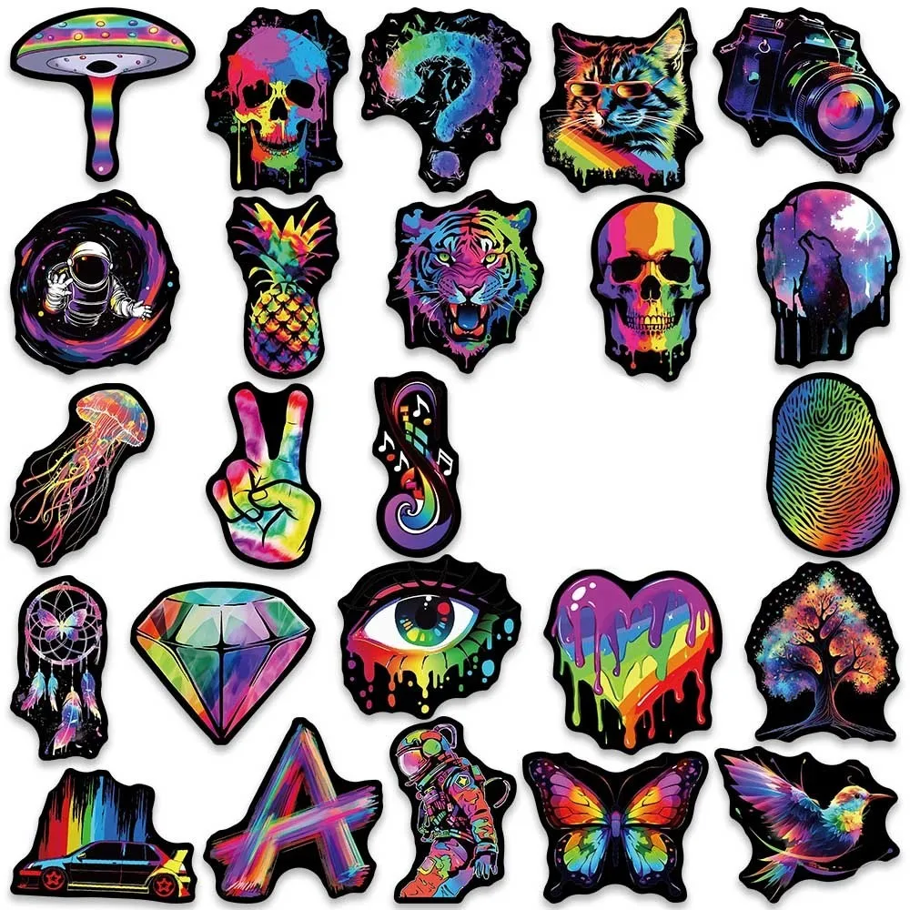 50 Stuks Vinyl Laptop Stickers Grappige Cartoon Regenboog Hippie Trippy Stickers Voor Bagage Gitaar Telefoon Fiets Auto Waterdichte Graffiti