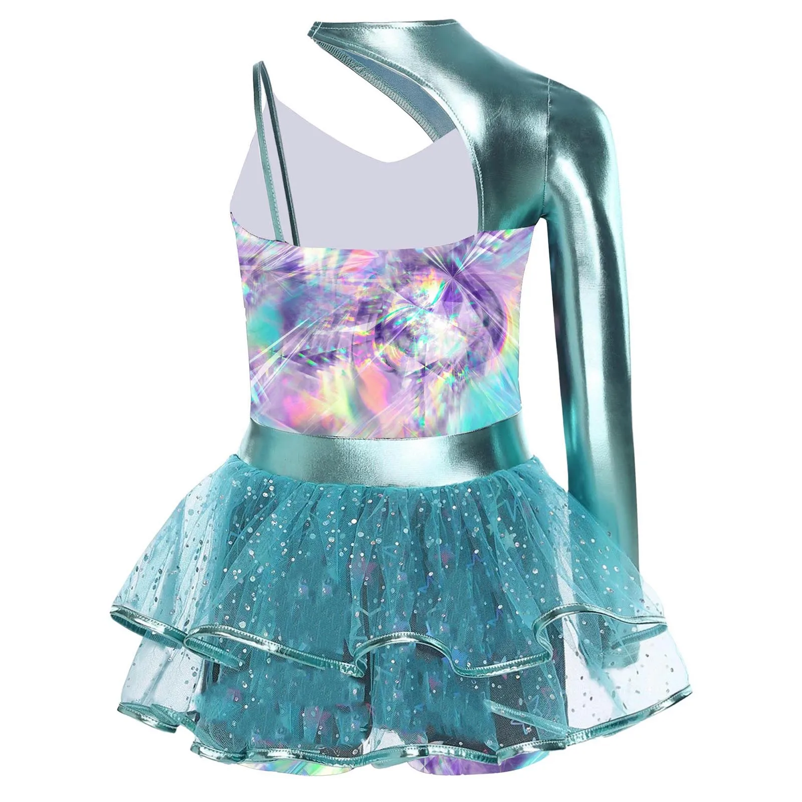 Crianças meninas ballet figura patinação no gelo dança collant vibrante impressão lantejoulas malha atlético yoga bodysuit ginástica dança macacão