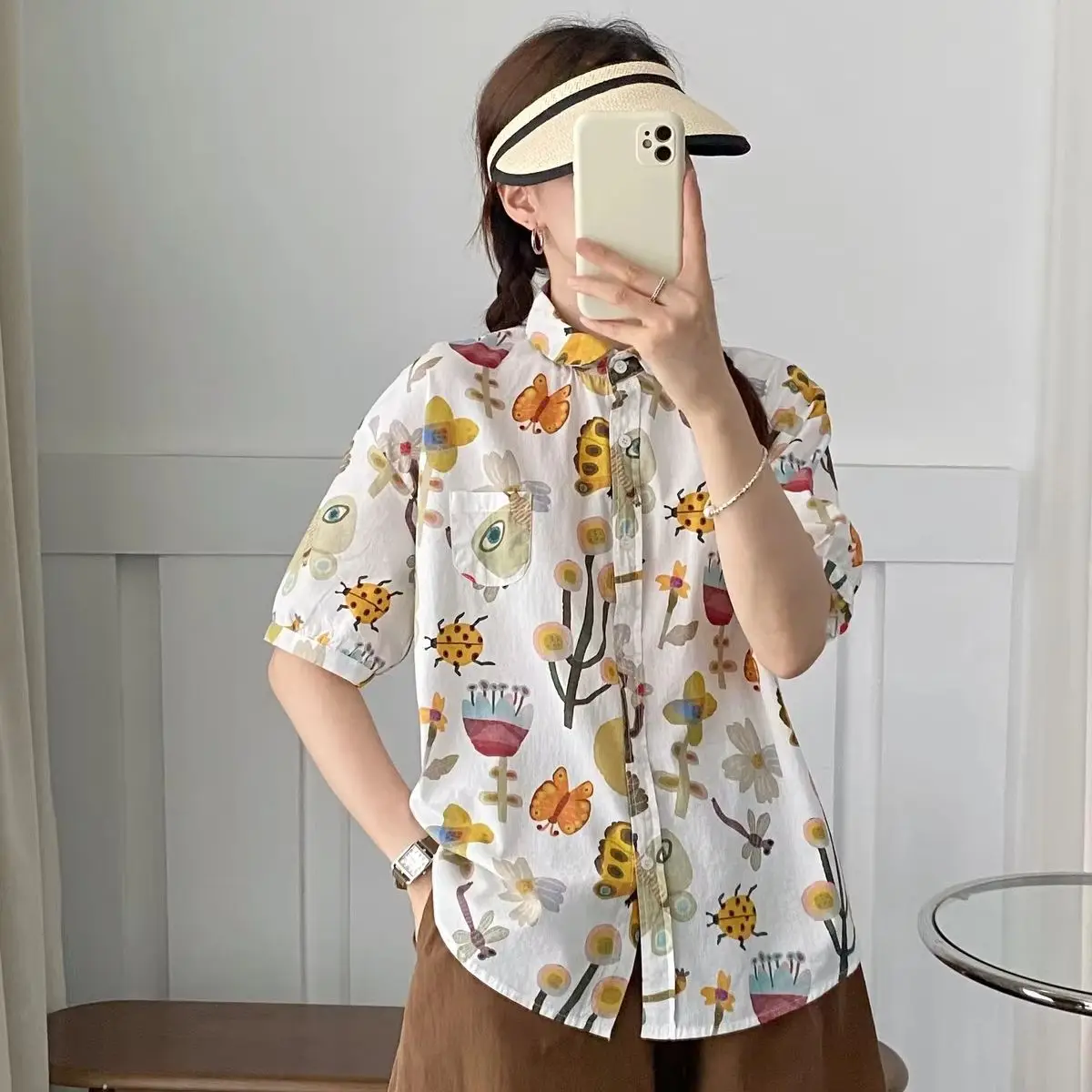 100% Cotton summer Women's Hawaiian Shirts Hawaii Beach Print Fashion Resort Clothes Short Sleeve Blouse Plus Sizes Tops