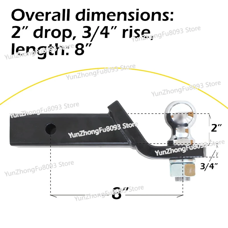 Trailer Hitch Mount with 2 Inch Ball and Pin  Fits 2 Inch Receiver 2 Inch Drop 7500 Lbs Capacity Tow Bar