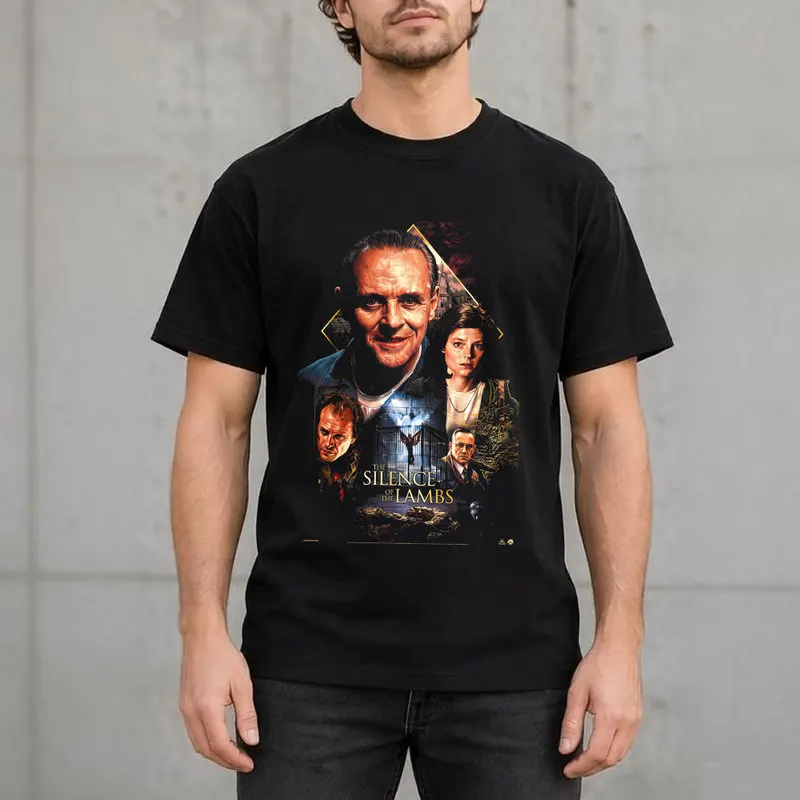 The Silence of the Lambs Horror Movie Graphic T-Shirt, Hannibal Lecter Vintage Print Short Sleeve Tee, Unisex Casual Top S-6XL