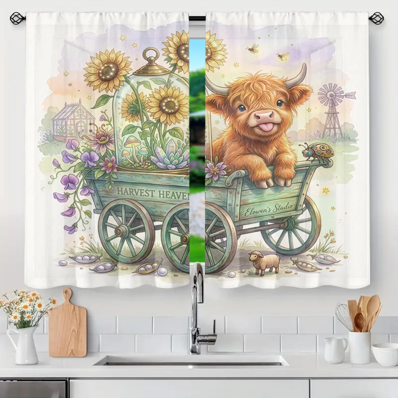 Farmhouse Rustic Harvest Sunflowers Cottage Core Wagon Curtains Decorative Waterproof Shower Curtain Bathroom Kitchen Decor