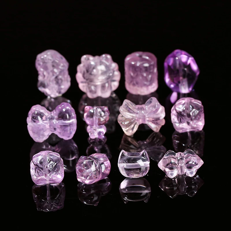 1 Pc Natural Amethyst Carved Faceless Cat Lion Head Bowknot Shape Bead For Jewelry Making Diy Necklace Bracelet Accessroy