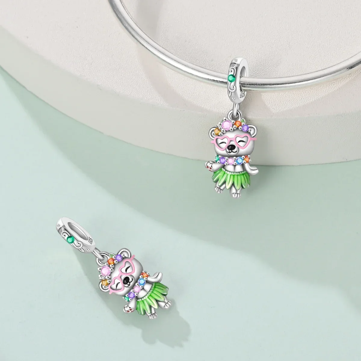 Charms Original 925er Silber vergoldet Bär Tier Anhänger Blume Perlen passen Armband DIY feines Geschenk Frauen zarte Schmuck Zubehör