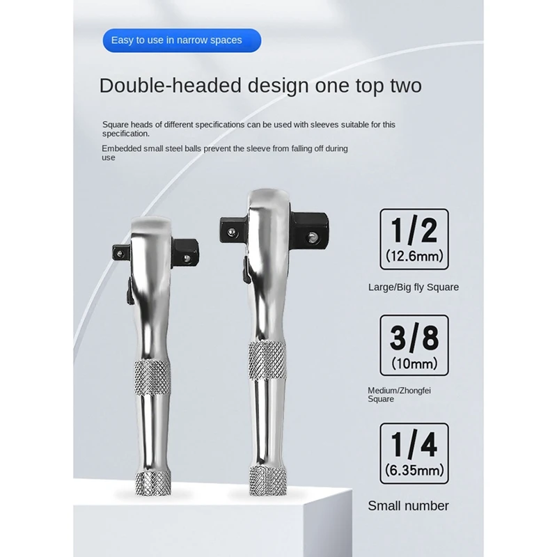 Top 2x 72 dentes chave de soquete catraca mini 3/8 Polegada 1/2 Polegada chave de torque de ponta dupla haste chave de fenda bit ferramenta
