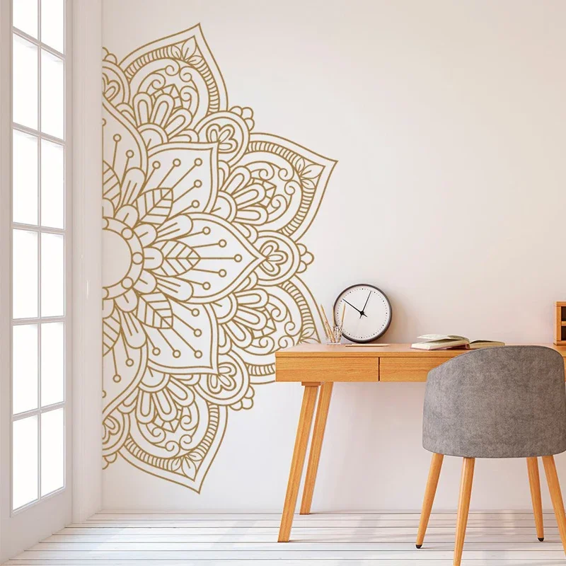 

Mandala In Half Wall Sticker, Wall Decal, Decor For Home, Studio, Waterproof Vinyl Sticker For Meditation, Yoga Wall Art MT35