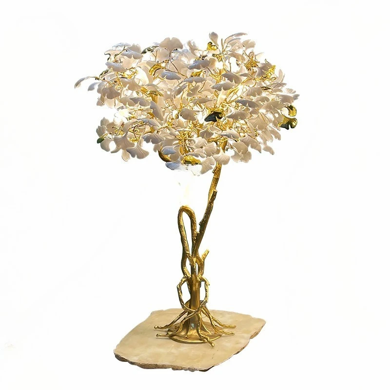 All-copper floor lamp, ginkgo ceramic leaf forest floor lamp, hotel floor