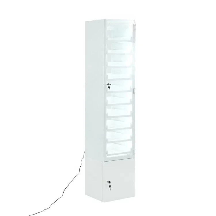 Metal display stand High rack that locks multiple drawers and compartments