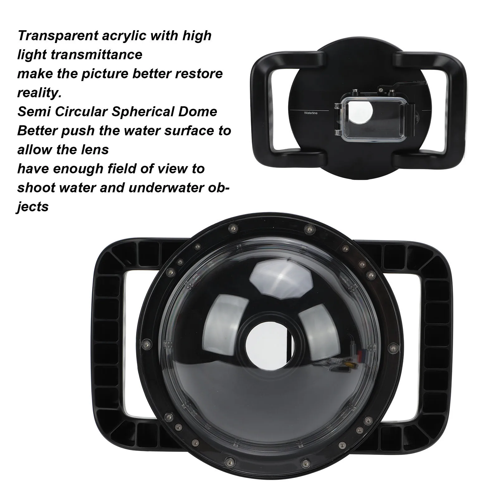 Obiettivo della fotocamera Copertura antipioggia Foto subacquee Video per Azione 1 Fotocamere Porta cupola per immersione Porta cupola per obiettivo Porta cupola a doppia maniglia