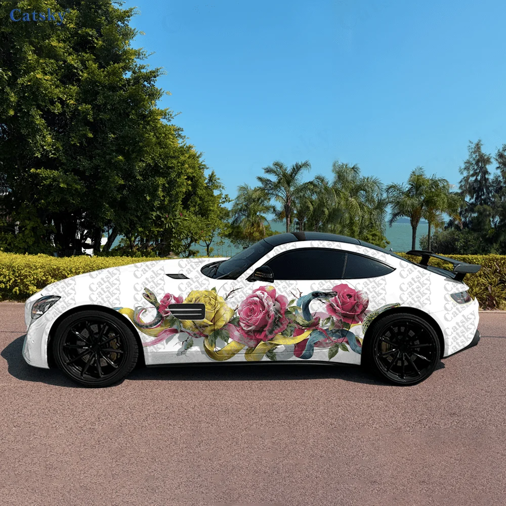 

2pcs Colored Snakes and Flowers Stickers, Suitable for Cars and Trucks, Durable, Fade-resistant, Easy To Install and Remove