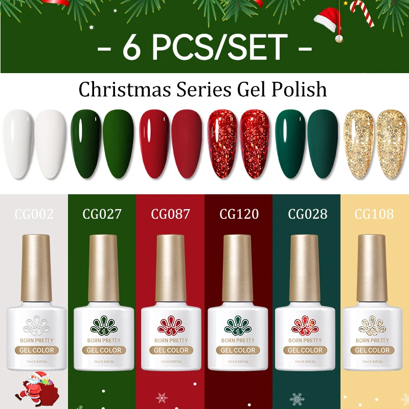 

BORN PRETTY Рождественский зеленый блестящий гель-лак для ногтей Набор 6 цветов Искрящий зимний снег Soak Off УФ-светодиодный гель-лак для ногтей Набор для маникюра Gif