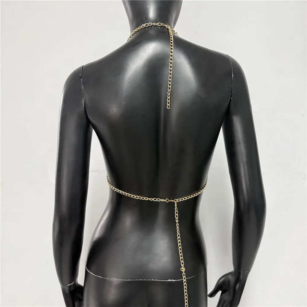 Débardeur élégant avec pompon en perles pour femmes, Sexy, chaîne en métal, dos nu, décolleté en V profond, col licou, Camisole, Festival d'été, fête, haut court