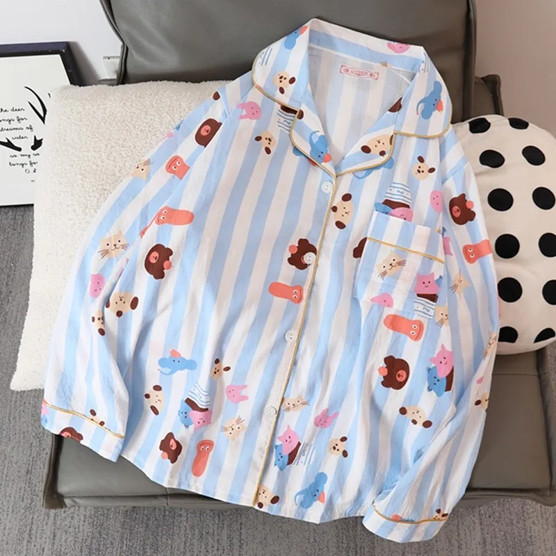 Sweet Cute Bear Print Kawaii Women\'s Pajamas Set New Autumn Casual All-match Two-pieces Pajamas Set V-neck Korean Sleepwear