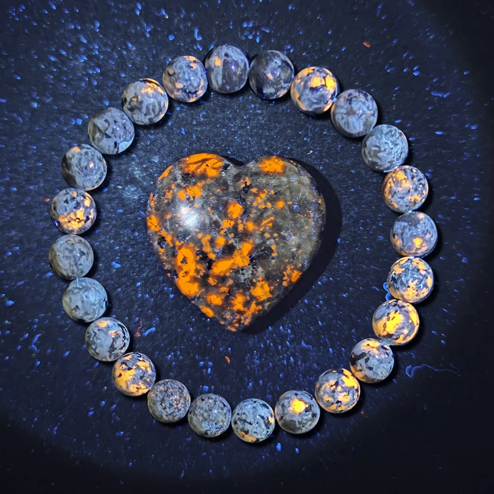 2/4pcs Natural Flame Stone Bracelet with Natural Raw Stone Accessories, UV Luminescent Rock, Handmade Elastic Bracelet image 2