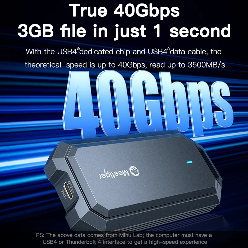 Meetiger 40Gbps M.2 SSD Enclosure USB4 Aluminum M.2 External Case Compatible with 8Tb Thunderbolt 4/3 Type-C NVME M.2 SSD Case