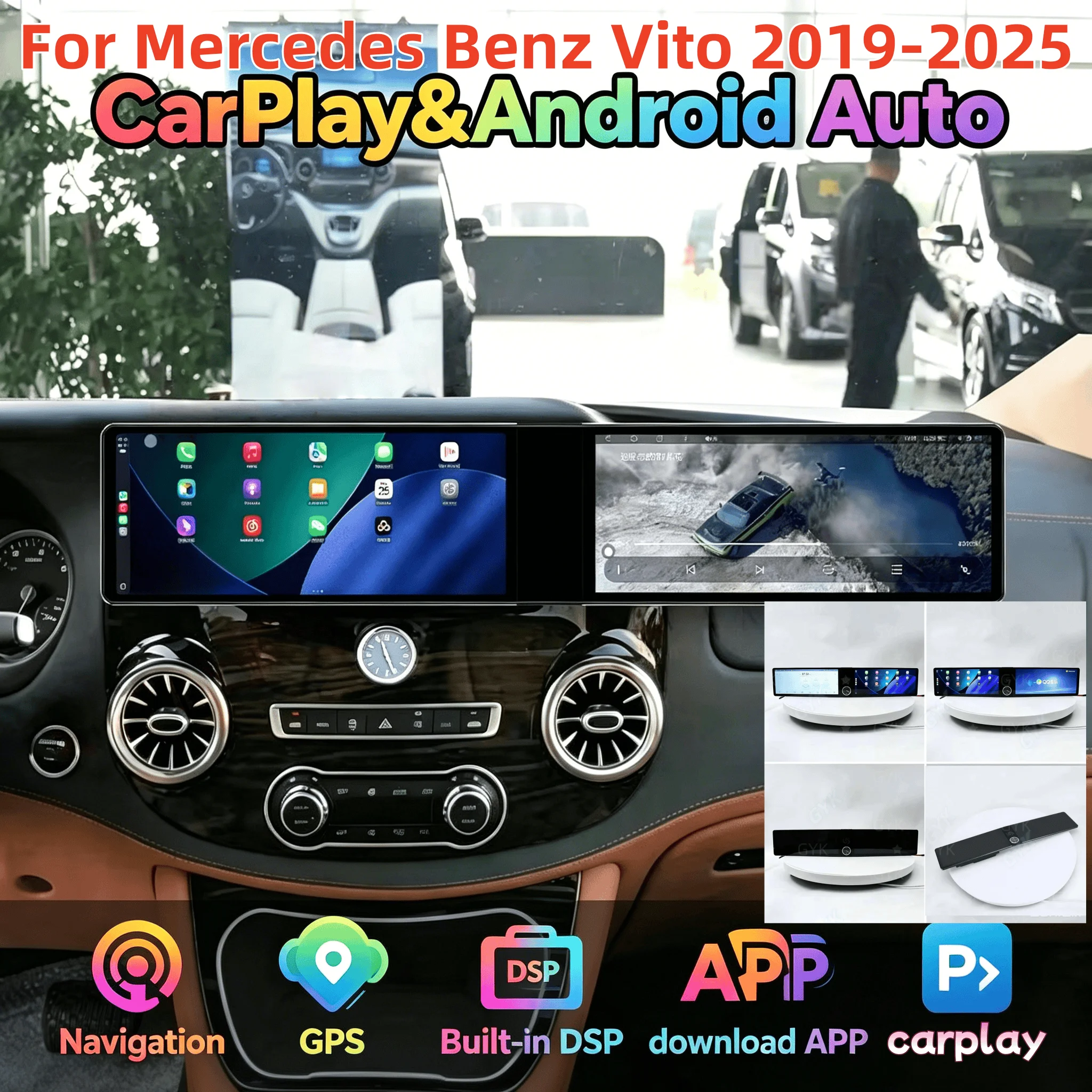 CarPlay Dual QLED Car Radio For Mercedes Benz Vito 2019-2025 Android GPS Navigation Multimedia Player Head Unit Stereo DSP BT