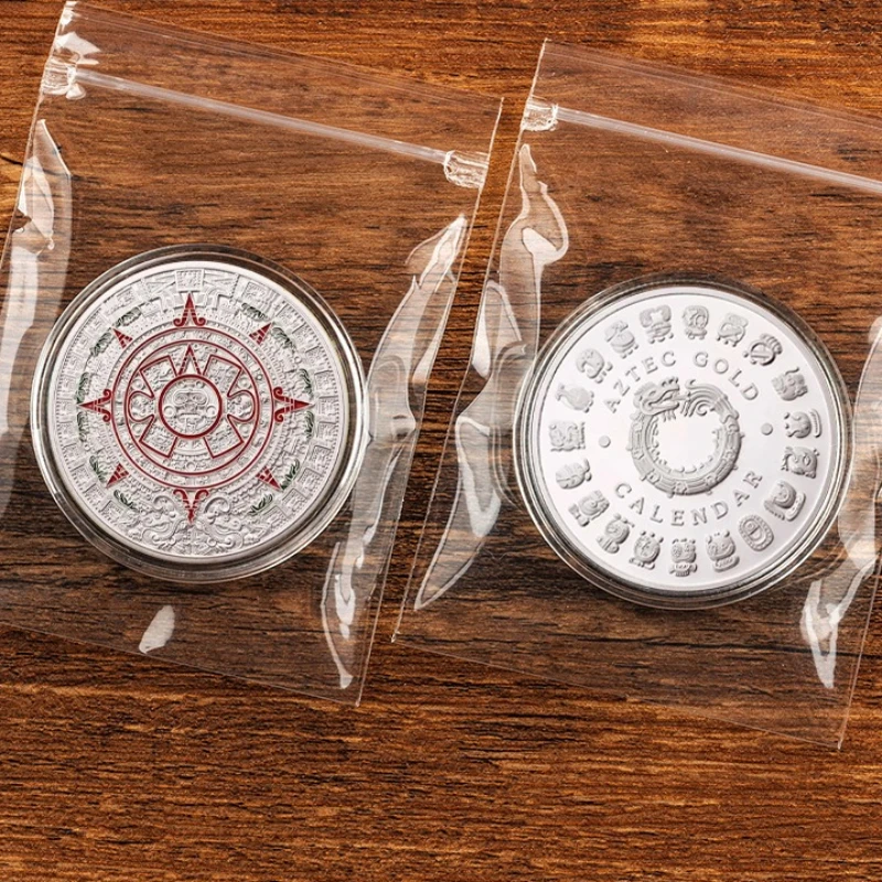 Silver Plated Mayan Commemorative Coin Mexican Aztec Cameo Baked Lacquer Souvenir Coins