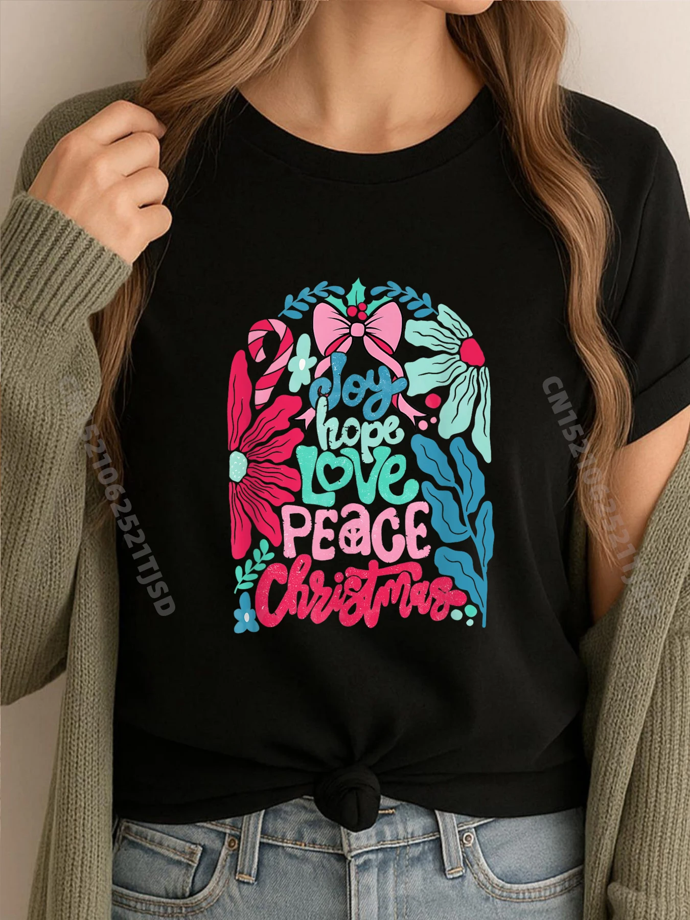 

Joy Hope Love Peace Boho Flower Розовый Рождественский 3XL Женская одежда Роскошная дизайнерская футболка для женщин Большой размер Хэллоуин