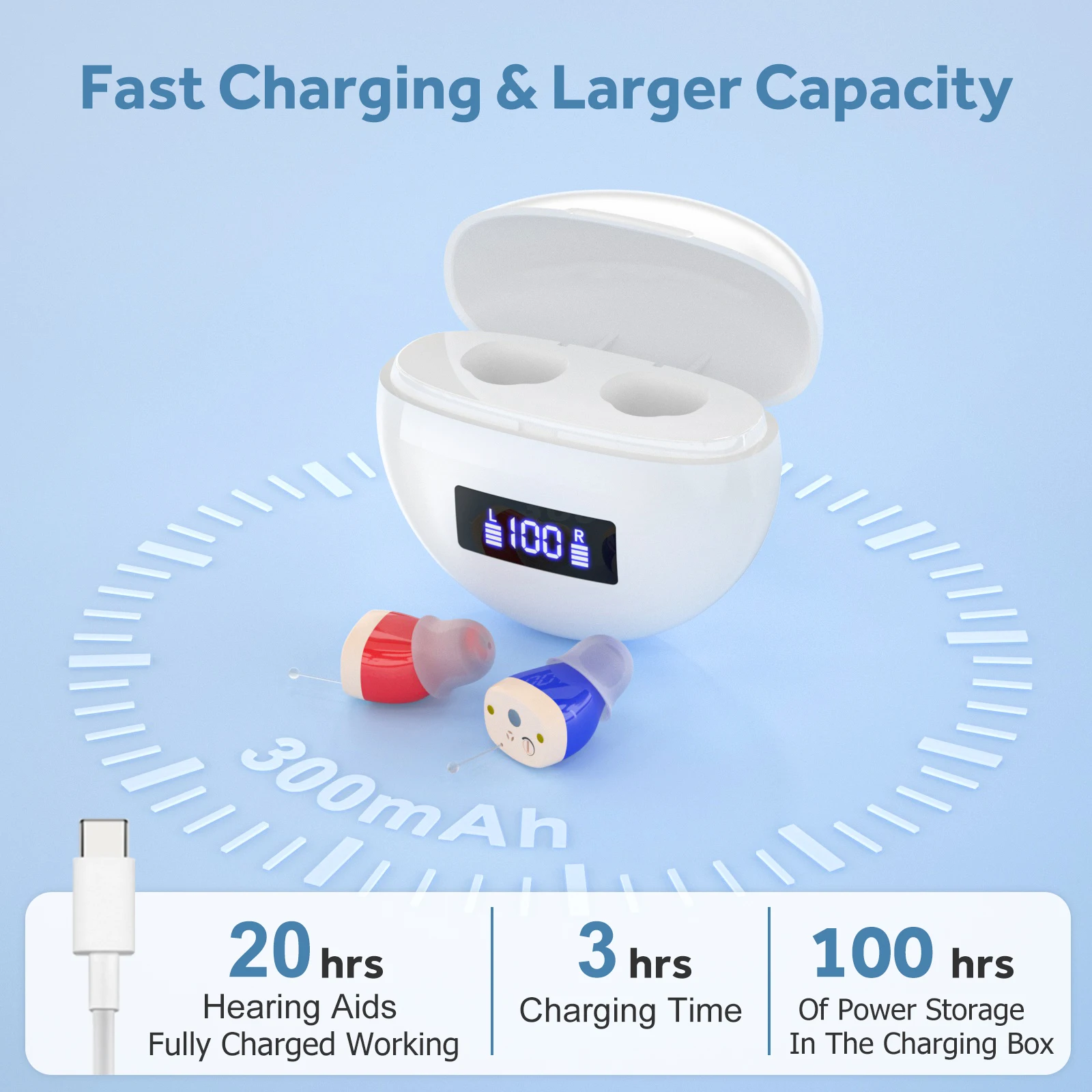 Portable rechargeable hearing  earbuds for adults with magnetic charging and adjustable low noise