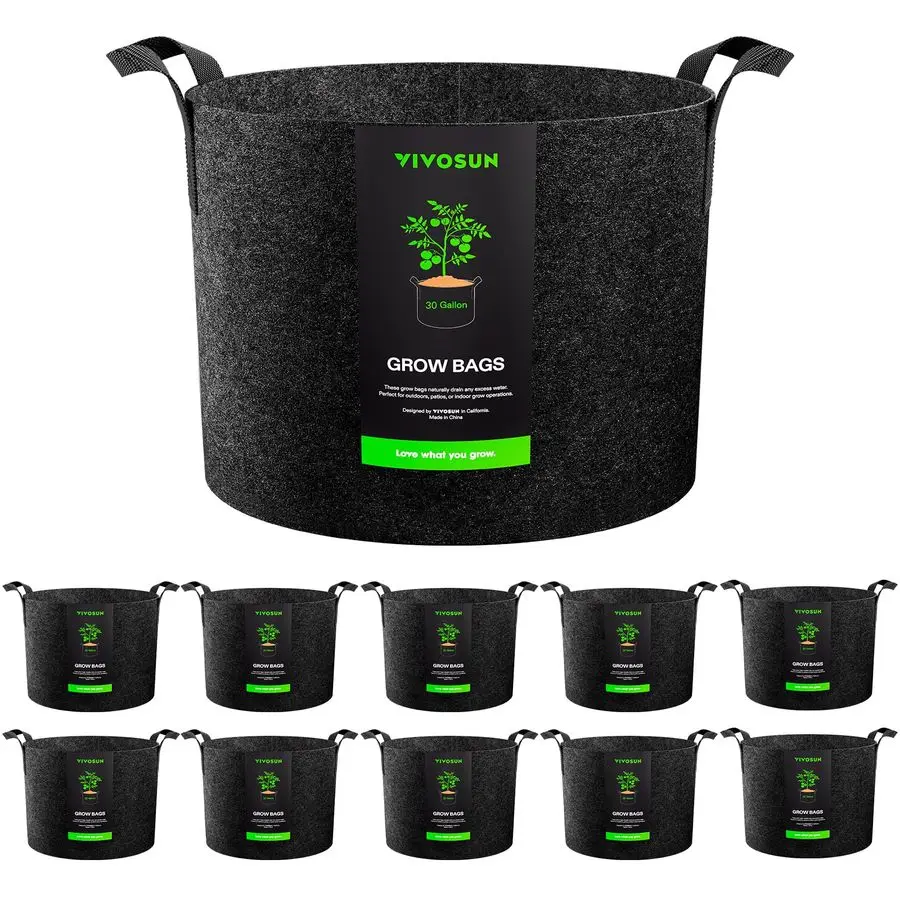 

10Pack 30 Gallon Grow Bags, Reinforced Planter Fabric Pots for Gardening Black