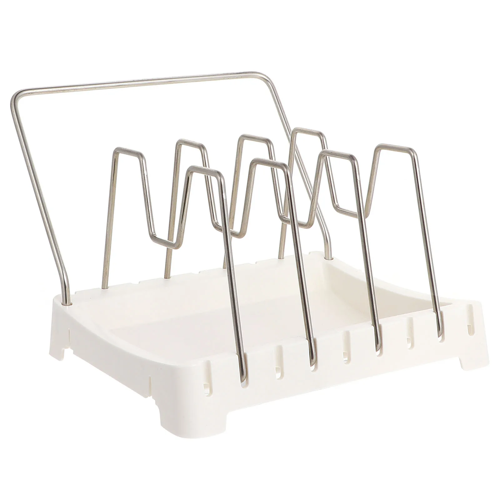 

Plastic Metal Pot Lid Holder Cutting Board Shelf White Kitchen Storage Rack Stylish Adjustable Angle Tidy Space