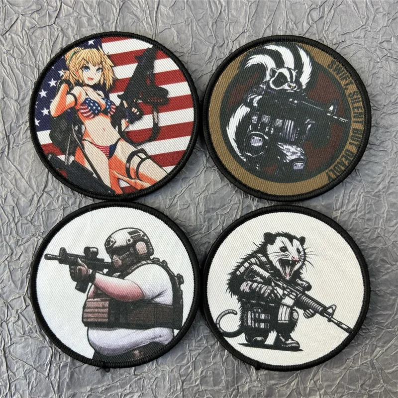 USA Flag Girl with Gun Morale Badge Printed Patch Hook and Loop Patches Backpack Stickers Applique for Clothes