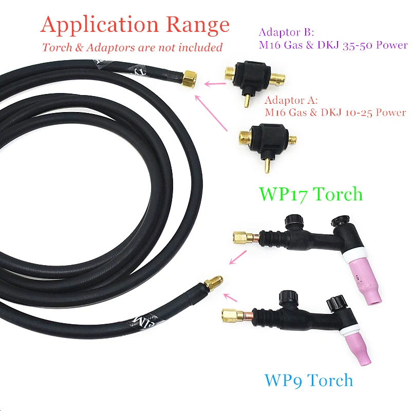 Imagem -04 - Tig Soldagem Tocha Mangueira de Cabo Conector para Eletrodos de Tungstênio Refrigerados a Gás Pistola de Soldagem 3.7m 12.1ft M16 Wp9 Wp17