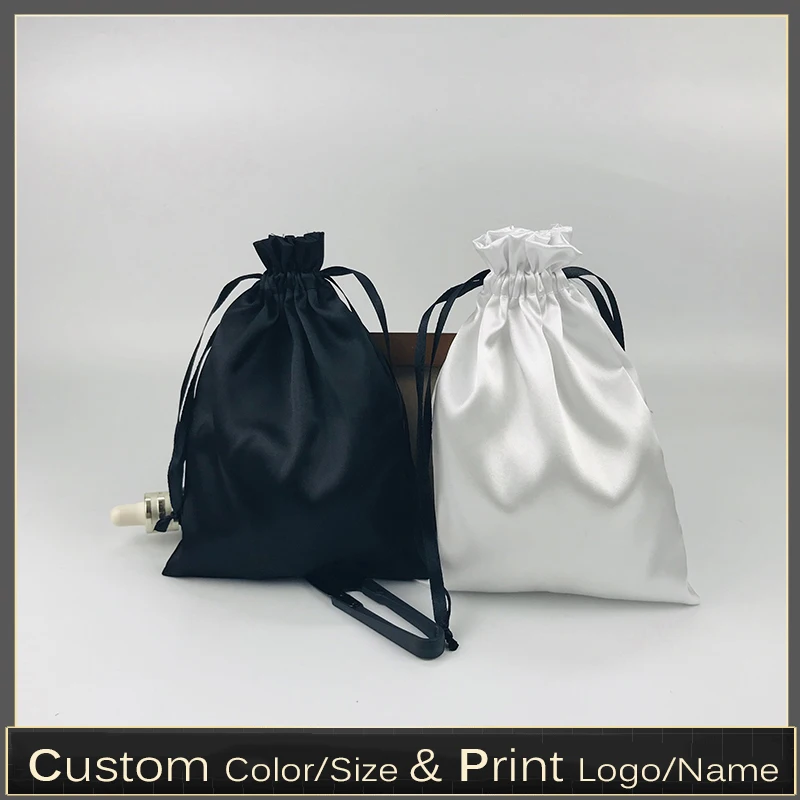 Custom Logo Silk Satin Package Bag Beauty Products Underwear Travel Storage Virgin Hair Drawstring Packaging Bag 50pcs/lot