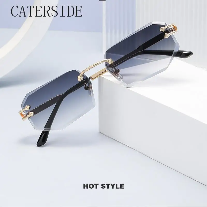 

New Polygon Rimless Metal Frame Men Sunglasses Fashion Vintage Serpentine Design Women frameless Sun Glasses Uv400 The Best Gift