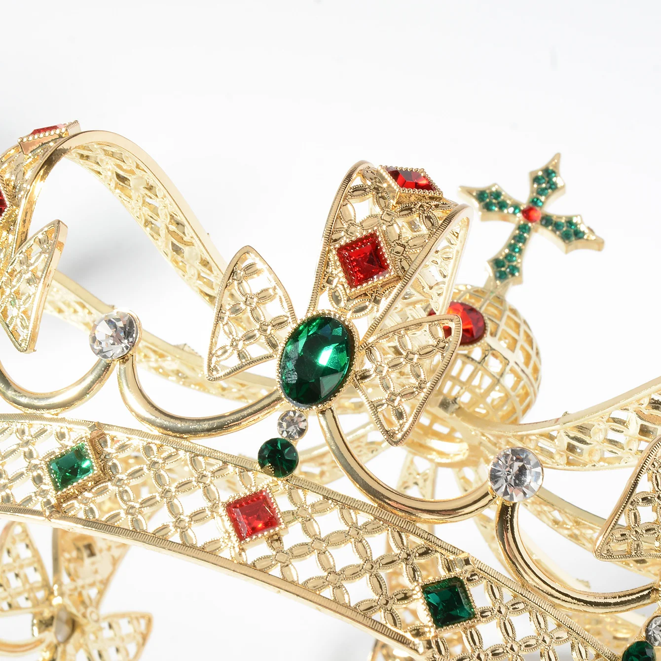 Baroque King Performance Crown Headpiece for Men Women Grand Round Crown Hair Accessory with Rhinestones