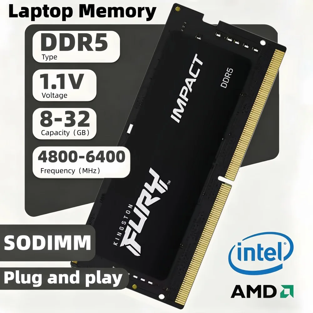 Kingston FURY Impact DDR5 RAM 8GB 16GB 32GB 4800Mhz 5200Mhz 5600Mhz 6000Mhz  SODIMM Memory 260Pin SODIMM  DDR5 Notebook RAM