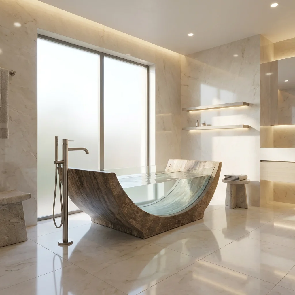 Luxury Stone Baths,Luxury Silver Gray Travertine Bathtub  standing Soaking Tub Modern Eco-Friendly For Hotel Villa Indoor Bat