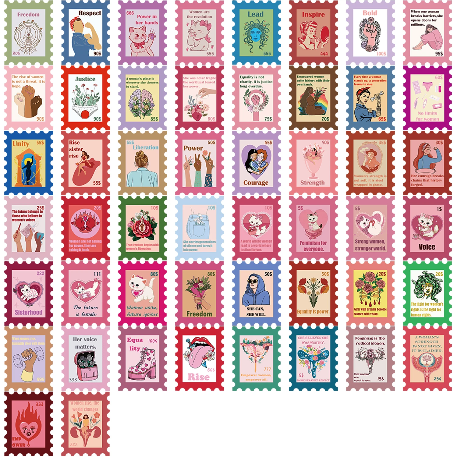 50개 여성주의 스탬프 스티커, 방수 장식용 컴퓨터, 휴대폰 케이스 및 스크랩북; 사무용품